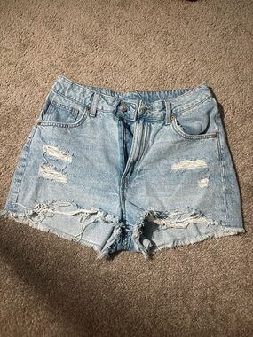 Distressed High-Waist Denim Shorts